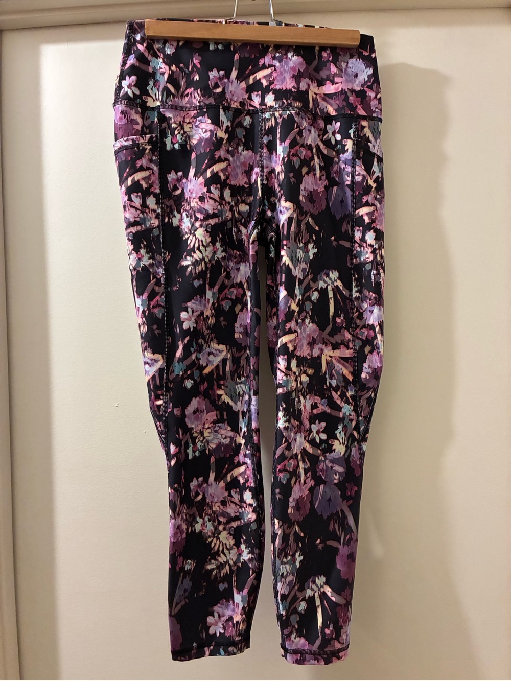 RBX Black Leggings with Purple & Pink Floral Print